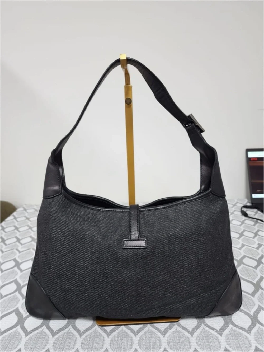 Authentic GUCCI Vintage Jackie Hobo Denim Bag Black